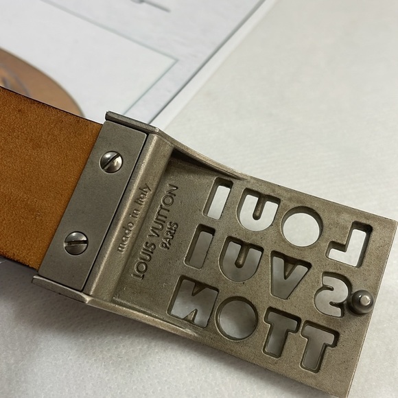 Authentic LOUIS VUITTON SAN TULLE brown leather belt size 33 with COA - Picture 4 of 10